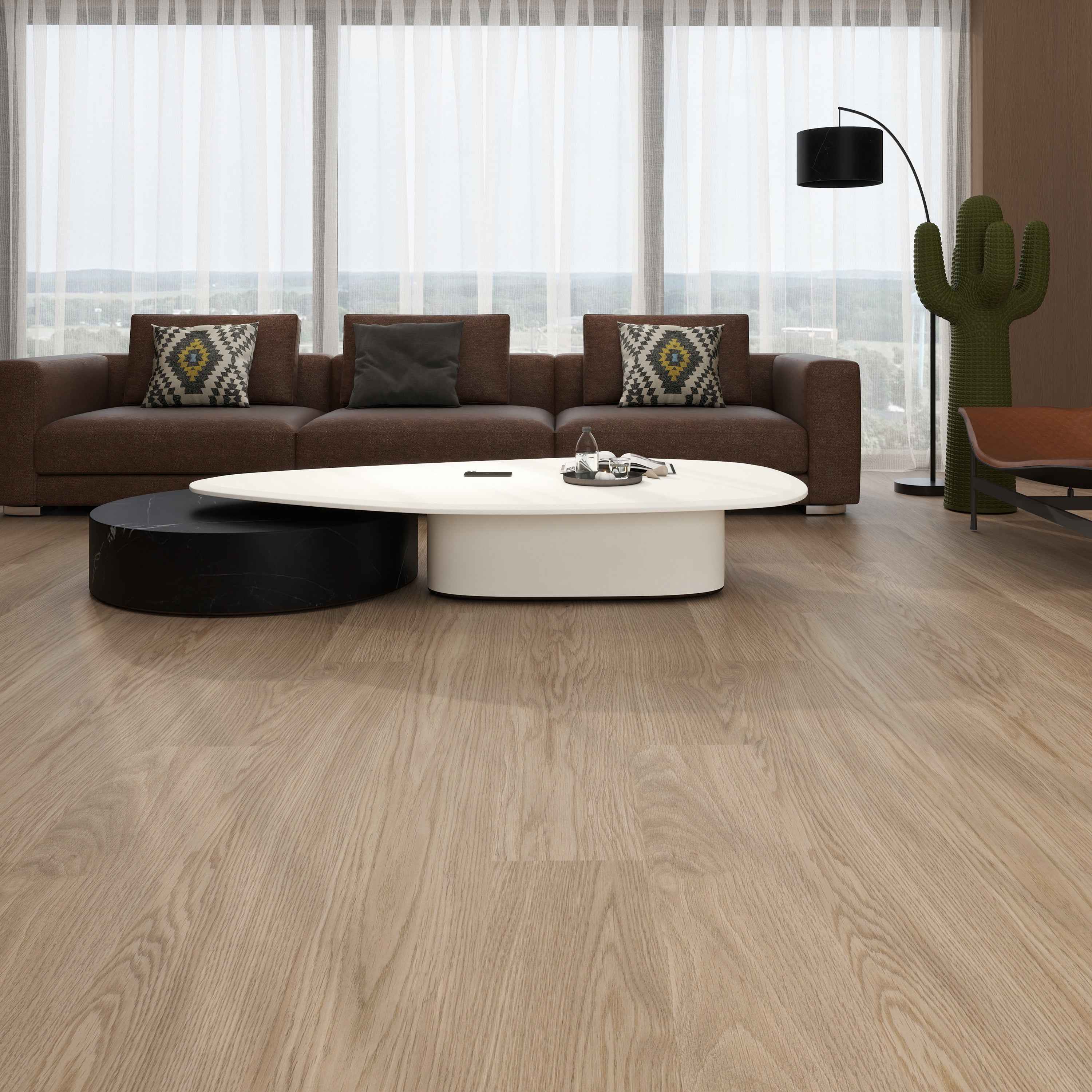 Non-PVC hybrid wood flooring in modern living room - SuperOak