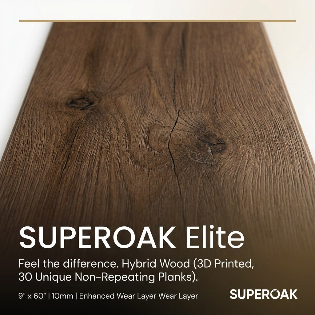 Rustic Prairie Oak — SuperOak Elite — 9 in x 60 in hybrid wood plank